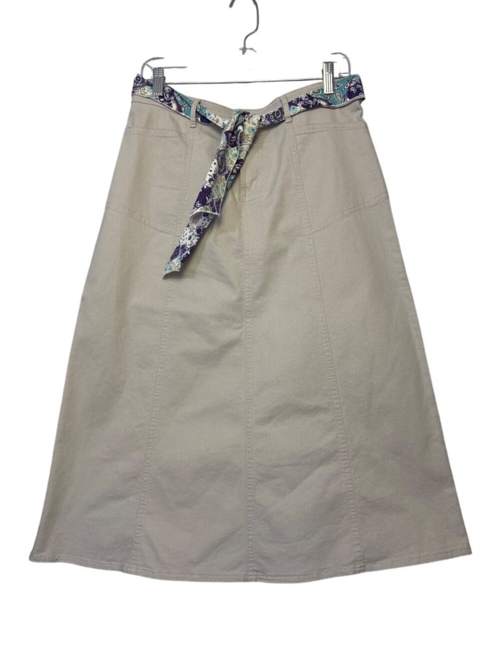 Christopher & Banks Beige Full Skirt Size 6 Cotton Blend With Pattern Belt